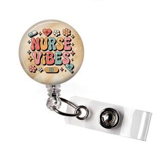 Nurse Vibes Badge Reel RN Retractable ID Holder